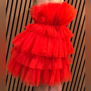 Elegant Red Tulle Layered Dress